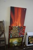 MIXED LOT MODERN CONTEMPORARY ABSTRACT OIL ON CANVAS, FURTHER MODERN OIL OF A MOUNTAIN LANDSCAPE AND