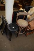 TWO STACKING STOOLS AND A BENTWOOD CHAIR