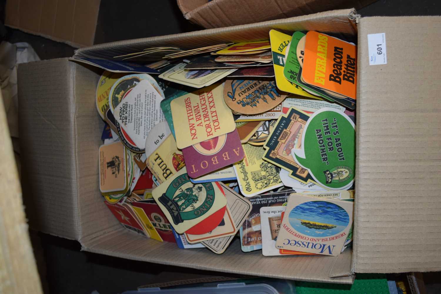 BOX CONTAINING LARGE COLLECTION VINTAGE BEER MATS, MANY HUNDREDS