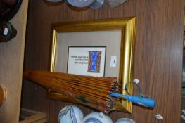 PARASOL AND A FRAMED CALIGRAPHY PICTURE (2)