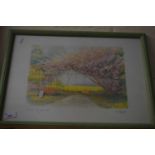 F NERI, STUDY OF A GARDEN SCENE, COLOURED PRINT, F/G, 53CM WIDE