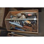 WOODEN BOX CONTAINING VARIOUS TOOLS