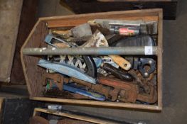 WOODEN BOX CONTAINING VARIOUS TOOLS