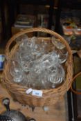 BASKET CONTAINING VARIOUS MODERN DRINKING GLASSES