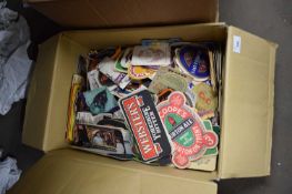 ONE BOX MIXED BEER MATS TO INCLUDE MANY VINTAGE EDITIONS