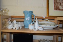 MIXED LOT: POTTERY POODLE, VARIOUS VEGETABLE DISH, KENSINGTON JUG AND OTHER CERAMICS