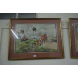 LOUIS BAILLY, PAIR OF COLOURED MOTORING CARTOON PRINTS