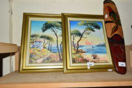 DOREY, PAIR OF STUDIES, COASTAL SCENES, OIL ON CANVAS, GILT FRAMED