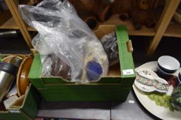 BOX OF MIXED ITEMS TO INCLUDE FUR HAT, TAPESTRY SUPPLIES ETC