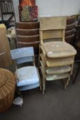 FOUR LIGHT WOOD STACKING CHAIRS PLUS TWO BLUE FINISH CHILDS STACKING CHAIRS (6)
