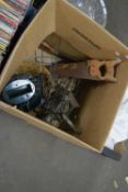 BOX MIXED ITEMS TO INCLUDING HANGING BASKETS, GARDEN FEEDER, LANTERN, TOOLS ETC