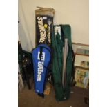 MIXED LOT COMPRISING DUNLOP SWINGBALL GAME, CASED BADMINTON RACQUETS AND FOLDING CHAIRS