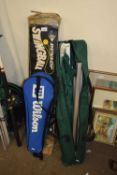 MIXED LOT COMPRISING DUNLOP SWINGBALL GAME, CASED BADMINTON RACQUETS AND FOLDING CHAIRS