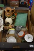 MIXED LOT VARIOUS KITCHEN WARES, DOULTON JUG (A/F), BOXED CUTLERY, BRASS CHAMBER STICK ETC