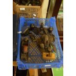 BOX OF VINTAGE WOODWORKING PLANES AND OTHER ITEMS