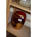 MODERN RED AND GILT GLASS VASE