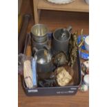MIXED LOT TO INCLUDE VINTAGE OPERA GLASSES, PEWTER TANKARD, CAST METAL MODEL OF A VIKING ETC
