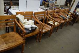 SET OF SEVEN HARDWOOD CARVER CHAIRS