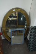 EARLY 20TH CENTURY OVAL BRASS FRAMED WALL MIRROR, 93CM WIDE PLUS A FURTHER SMALLER MIRROR