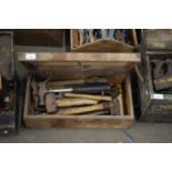 WOODEN TOOLBOX CONTAINING HAMMERS