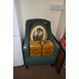 EARLY 20TH CENTURY GREEN UPHOLSTERED TUB CHAIR