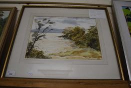 JANELLA THOMPSON, STUDY OF A COASTAL SCENE, WATERCOLOUR, FRAMED, 54CM WIDE