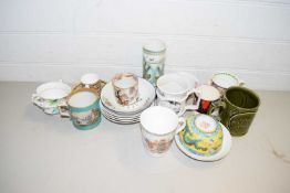 MIXED LOT VARIOUS 19TH CENTURY AND LATER TEA WARES, MODERN CHINESE YELLOW GLAZED BOWL ETC