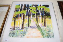 CONTEMPORARY SCHOOL, STUDY OF FIGURES ON A WOODLAND PATH, OIL ON CANVAS, UNSIGNED, FRAMED, 50CM