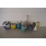 MIXED LOT OF CERAMICS TO INCLUDE SMALL CHINESE GINGER JARS, JASPERWARE VASE ETC