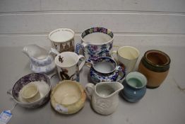 MIXED LOT OF CERAMICS TO INCLUDE LARGE 19TH CENTURY IRONSTONE TANKARD (A/F), A LOCKE & CO