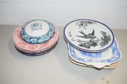 MIXED LOT VARIOUS 19TH CENTURY AND LATER CERAMICS TO INCLUDE RECTANGULAR MEAT PLATES