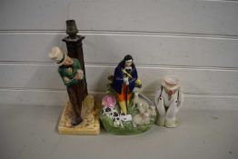 MIXED LOT COMPRISING A STAFFORDSHIRE MODEL OF A SHEPHERD, TOGETHER WITH A BRETBY FAGIN TABLE LAMP