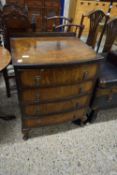 EARLY 20TH CENTURY WALNUT VENEERED BOW FRONT FOUR DRAWER CHEST, 60CM WIDE