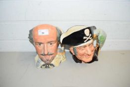 TWO ROYAL DOULTON CHARACTER JUGS 'LONG JOHN SILVER' AND 'WILLIAM SHAKESPEARE' (2)