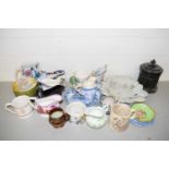 VARIOUS CERAMICS TO INCLUDE JUGS, GRAVY BOATS, TOBACCO JAR AND OTHER ITEMS