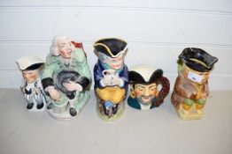 MIXED LOT OF 19TH CENTURY STAFFORDSHIRE CHARACTER JUGS AND OTHERS (5)