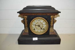 LATE VICTORIAN MANTEL CLOCK IN WOODEN ARCHITECTURAL CASE