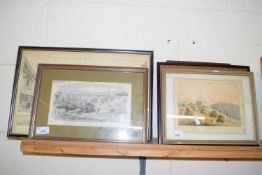 FIVE VARIOUS FRAMED PICTURES AND PRINTS TO INCLUDE STUDY OF THE MARKET PLACE AT DEREHAM