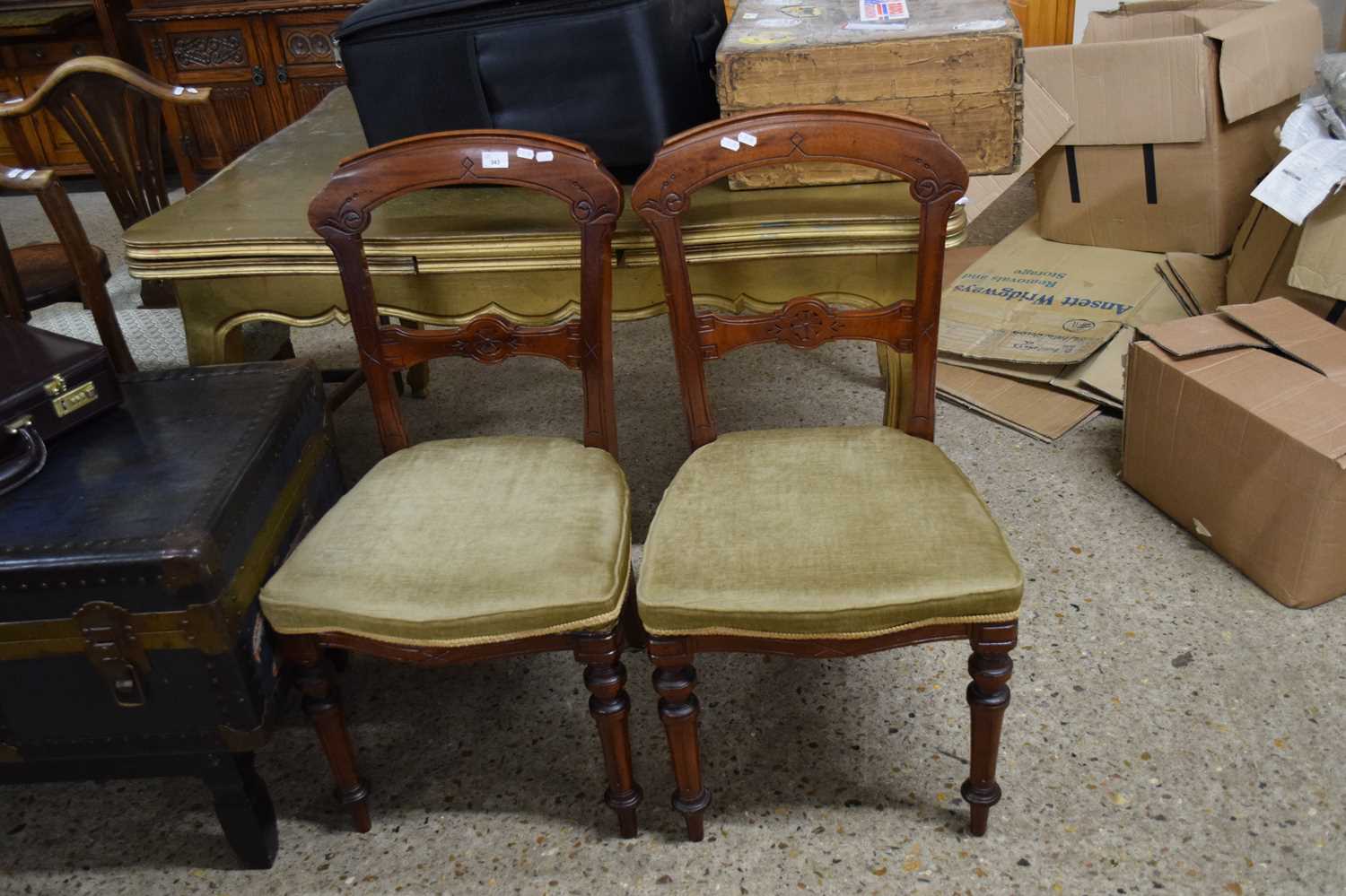 PAIR OF LATE VICTORIAN MAHOGANY FRAMED DINING CHAIRS