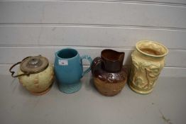 MIXED LOT COMPRISING 19TH CENTURY STONEWARE HUNTING JUG, BURLEIGH WARE VASE, PLUS FURTHER JUG AND