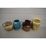 MIXED LOT COMPRISING 19TH CENTURY STONEWARE HUNTING JUG, BURLEIGH WARE VASE, PLUS FURTHER JUG AND