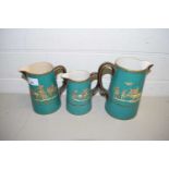 GRADUATED SET OF THREE VICTORIAN JUGS DECORATED WITH ROMAN CHARIOTS