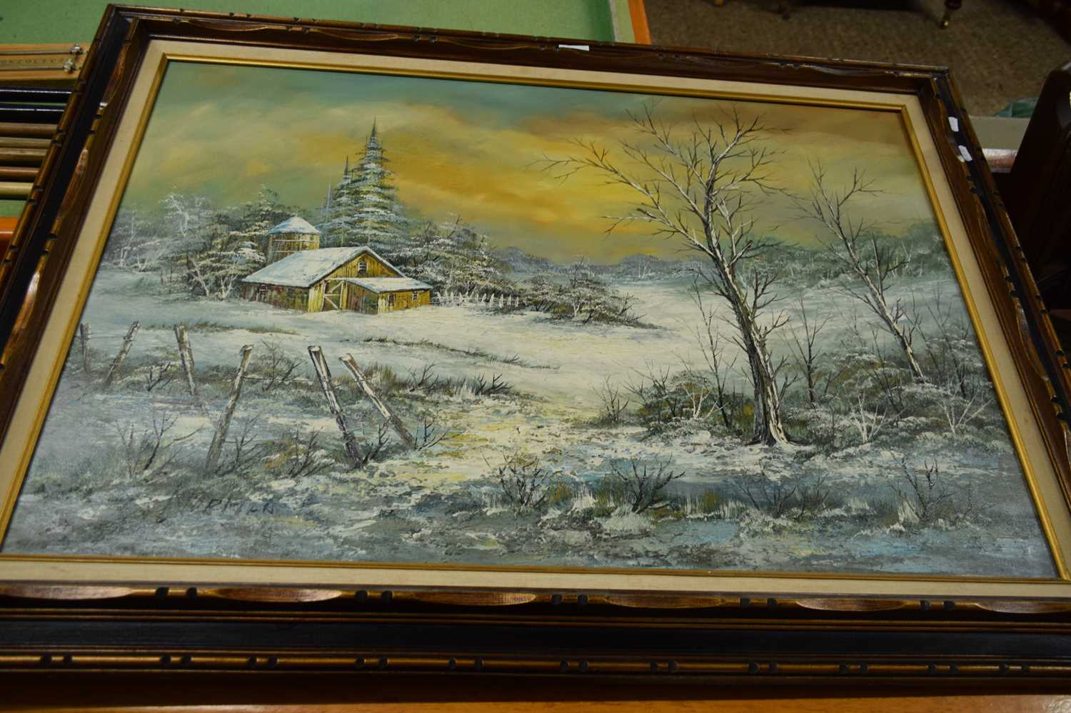 MODERN OIL ON CANVASS WINTER SCENE SIGNED 'NORMAN' 109CM