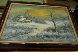 MODERN OIL ON CANVASS WINTER SCENE SIGNED 'NORMAN' 109CM