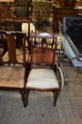 EDWARDIAN MAHOGANY BEDROOM CHAIR WITH PIERCED SPLAT BACK TOGETHER WITH A FURTHER LATE VICTORIAN