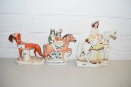 THREE MIXED STAFFORDSHIRE FIGURES 'HOME', 'RETURNING HOME' AND 'GREYHOUND WITH RABBIT' (3)