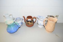 MIXED LOT OF SIX VARIOUS VICTORIAN AND LATER JUGS PLUS A FURTHER TEA POT