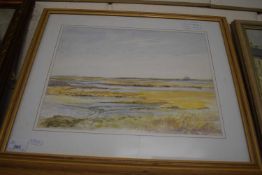 PATRICIA DOWNES, SALT MARSHES, NORTH NORFOLK, WATERCOLOUR, F/G, 54CM WIDE