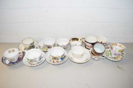 MIXED LOT VARIOUS 19TH CENTURY STAFFORDSHIRE CUPS AND SAUCERS PLUS OTHER LATER EXAMPLES