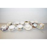 MIXED LOT VARIOUS 19TH CENTURY STAFFORDSHIRE CUPS AND SAUCERS PLUS OTHER LATER EXAMPLES